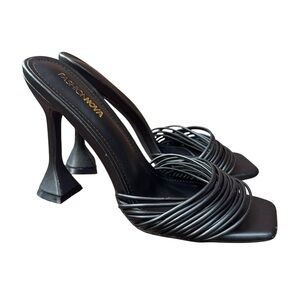 FASHION NOVA Hillary Black Multi Strap Strappy Sculptural Heel Sandals Size 8.5